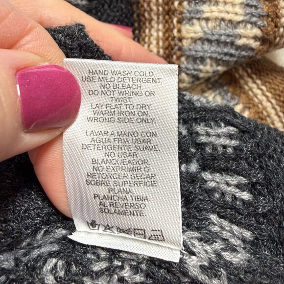 Stetson Womens Southwestern Cardigan Sweater Belted Shawl Collar L Brown/Gray St - Picture 8 of 8